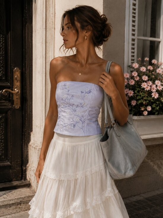 Scott McClintock Tops - Scott McClintock Platinum 2000 Corset Bustier Top Lavender Embroidered Size 6